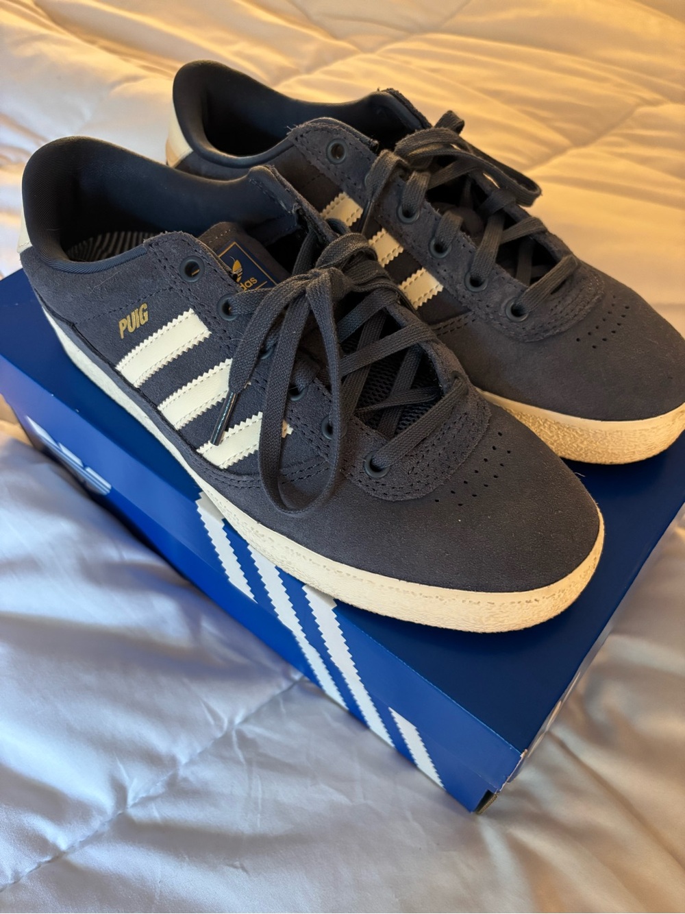 Adidas PUIG Suede Sneakers in Navy and White